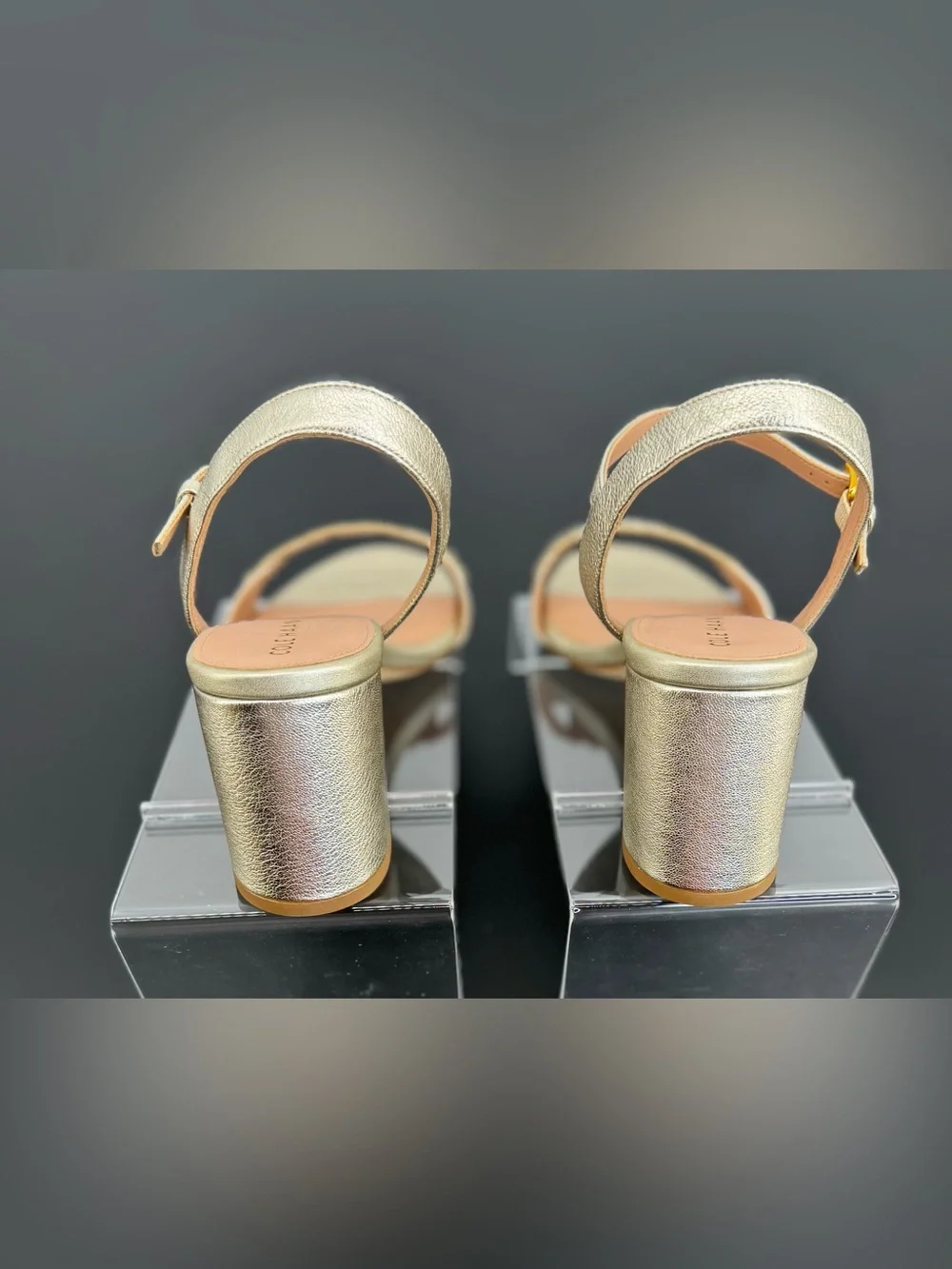 Cole Haan Pearl Metallic Chain-Link Block Heel Sandals